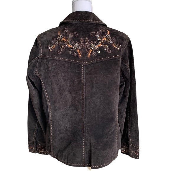 Coldwater Creek Brown Suede Jacket Beaded Embroidered Western Size Large vintage - Picture 3 of 17
